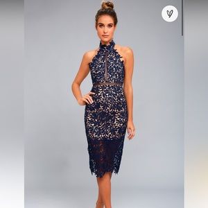 COPY - Lulus Divine Destiny Navy Blur Lace Midi Dress NWT